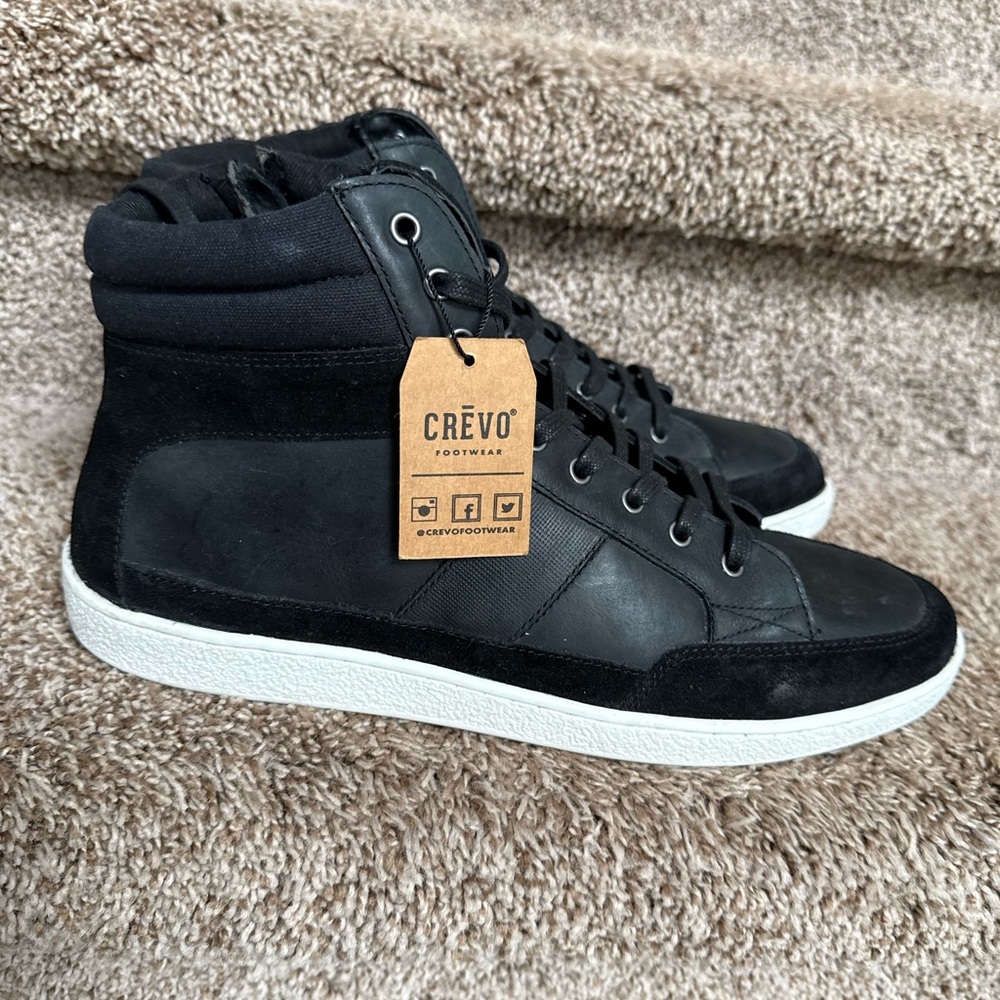 Crevo Santino Men's Black and White Side Zipper High-Top Leather Boots
